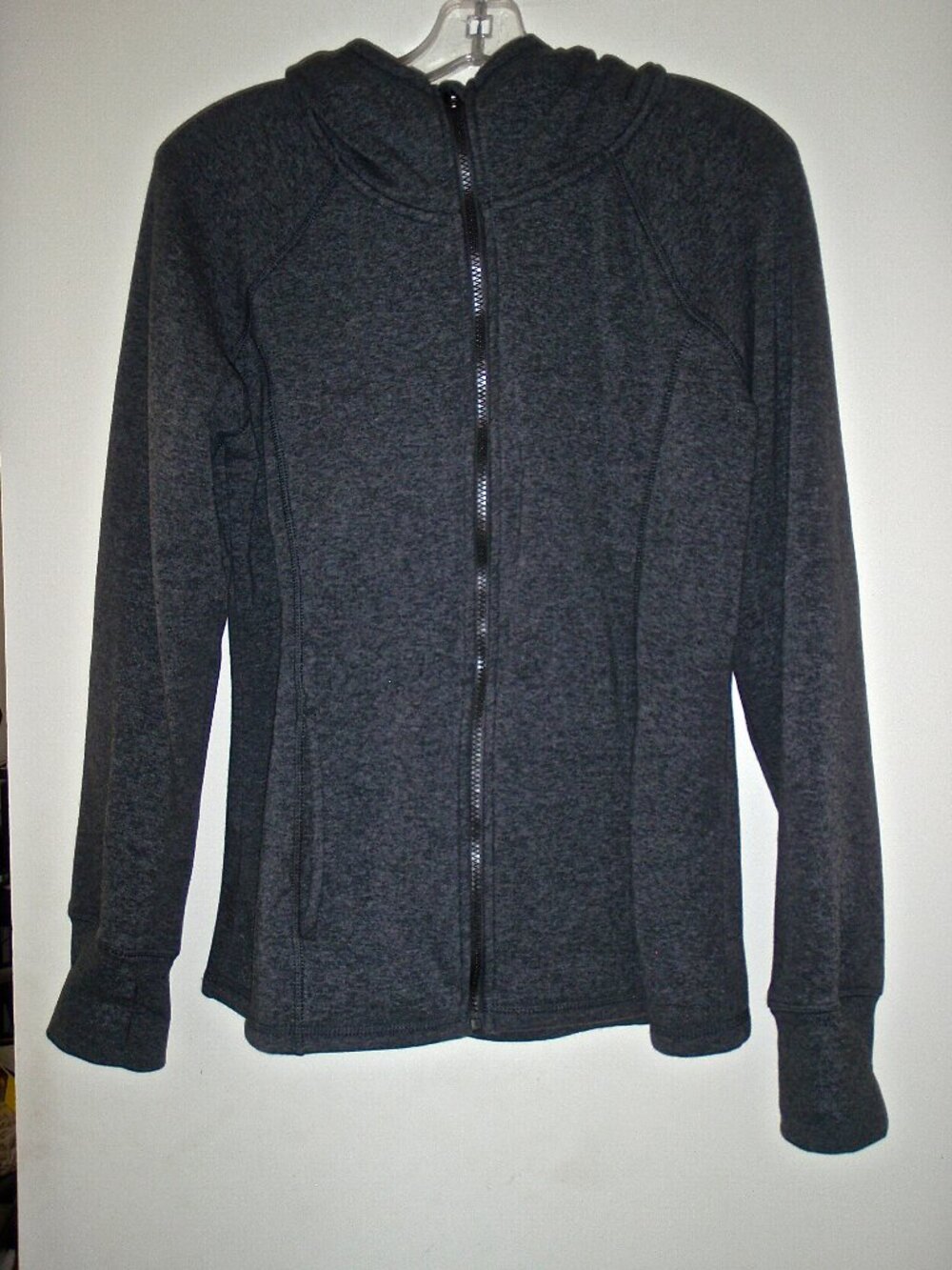 ATHLETIC WORKS WOMEN'S CHARCOAL GREY HEATHER LINED HOODED ZIP SWEATSHIRT SIZE M